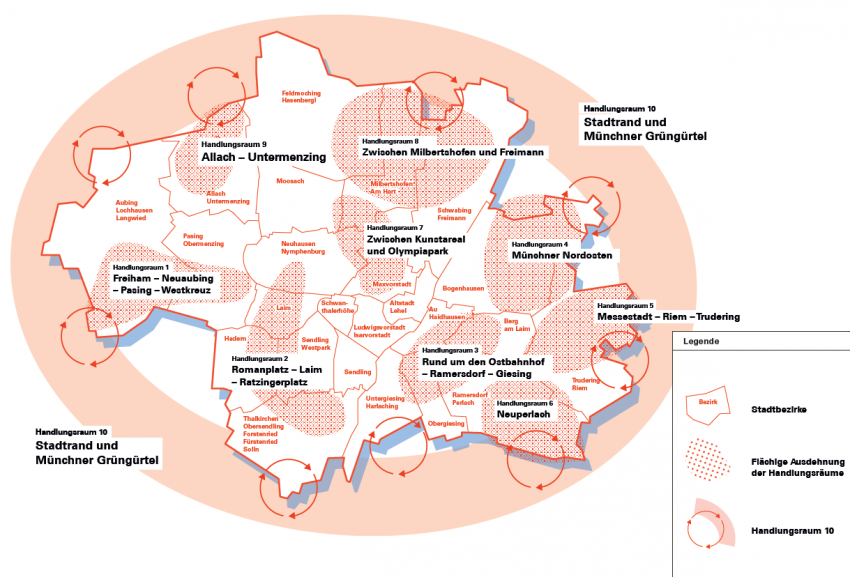 Kartenausschnitt der Stadt München mit Grüngürtel